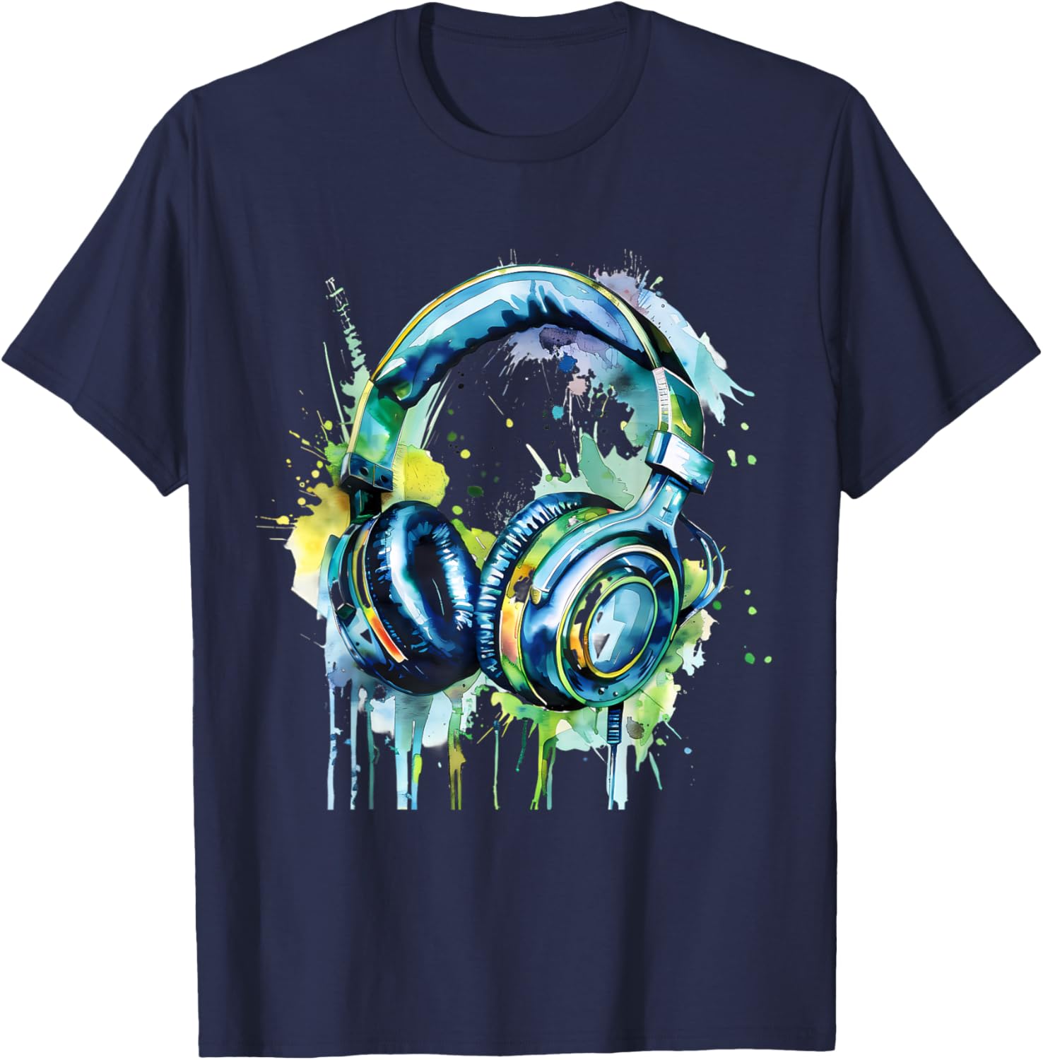 Headphones Music DJ Music Lover Music Headphones Splash EDM T-Shirt - T-Shirt | Navy