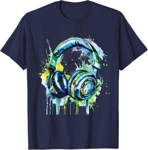 Headphones Music DJ Music Lover Music Headphones Splash EDM T-Shirt - T-Shirt | Navy