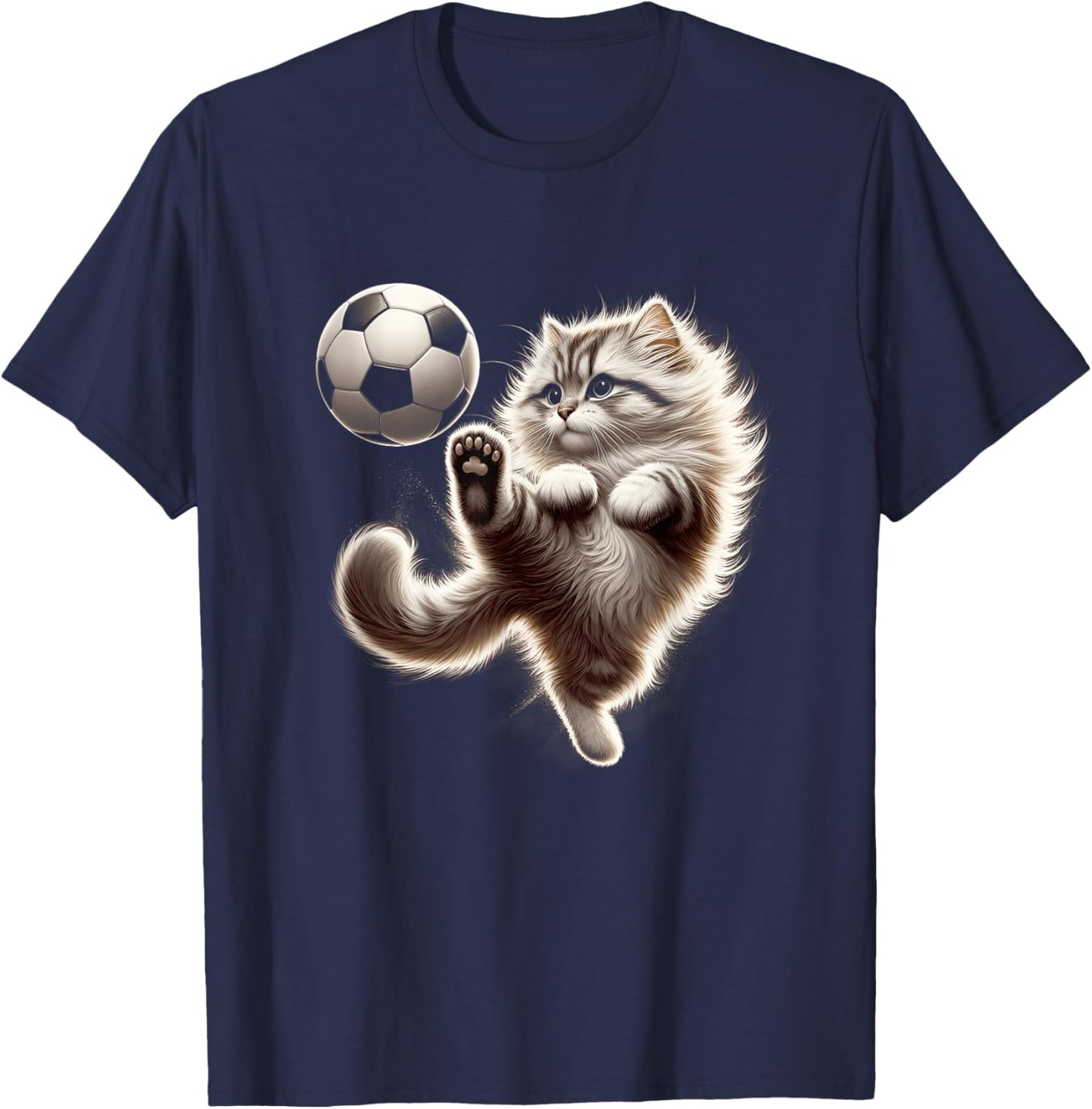 Funny Cat Soccer Ball Cat Playing Soccer Meme Sport T-Shirt - T-Shirt | Navy
