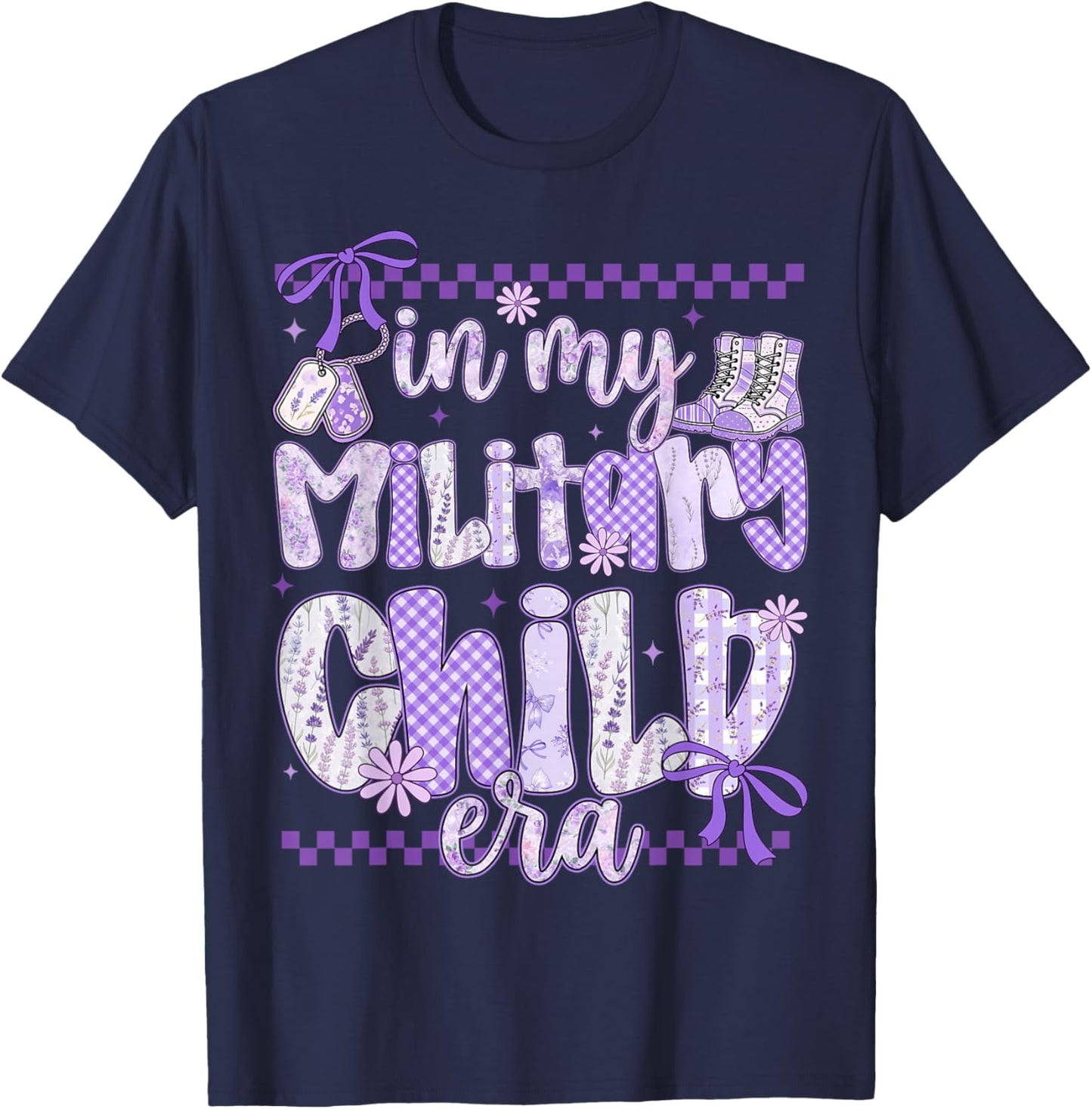 in My Military Child Era Coquette Bow Purple Up for Military T-Shirt - T-Shirt | Navy