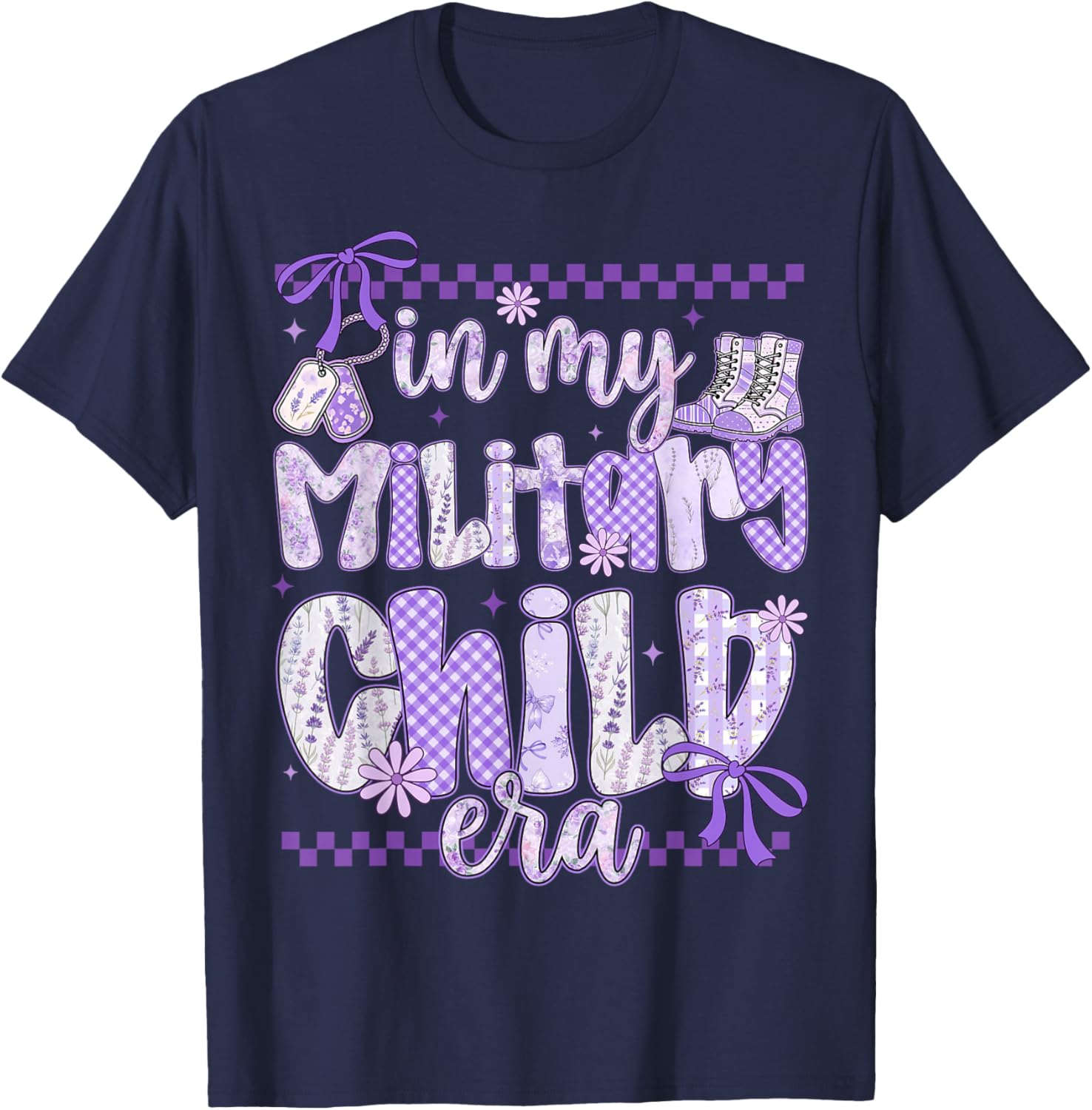 in My Military Child Era Coquette Bow Purple Up for Military T-Shirt - T-Shirt | Navy