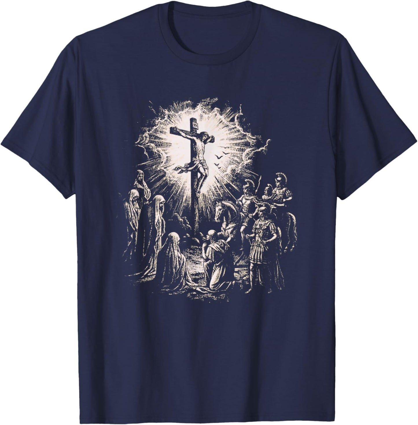 Christian Faith God Lover Religious Jesus Crucifixion Scene T-Shirt - T-Shirt | Navy
