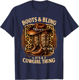 Boots and Bling its a Cowgirl Thing Rodeo Love Country Girls T-Shirt - T-Shirt | Navy