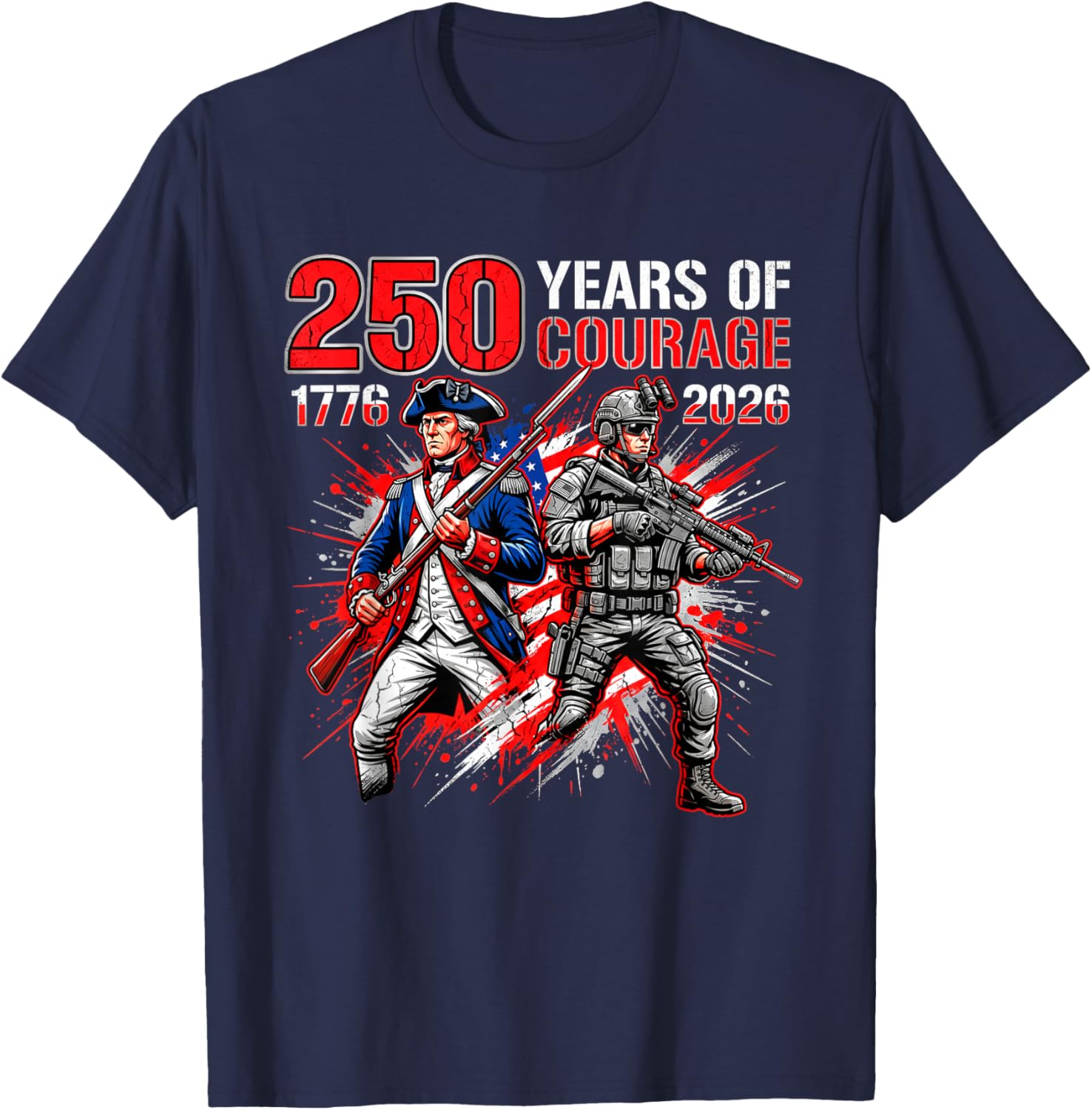 250th Anniversary 250 Years American USA Patriotic 4th July T-Shirt - T-Shirt | Navy