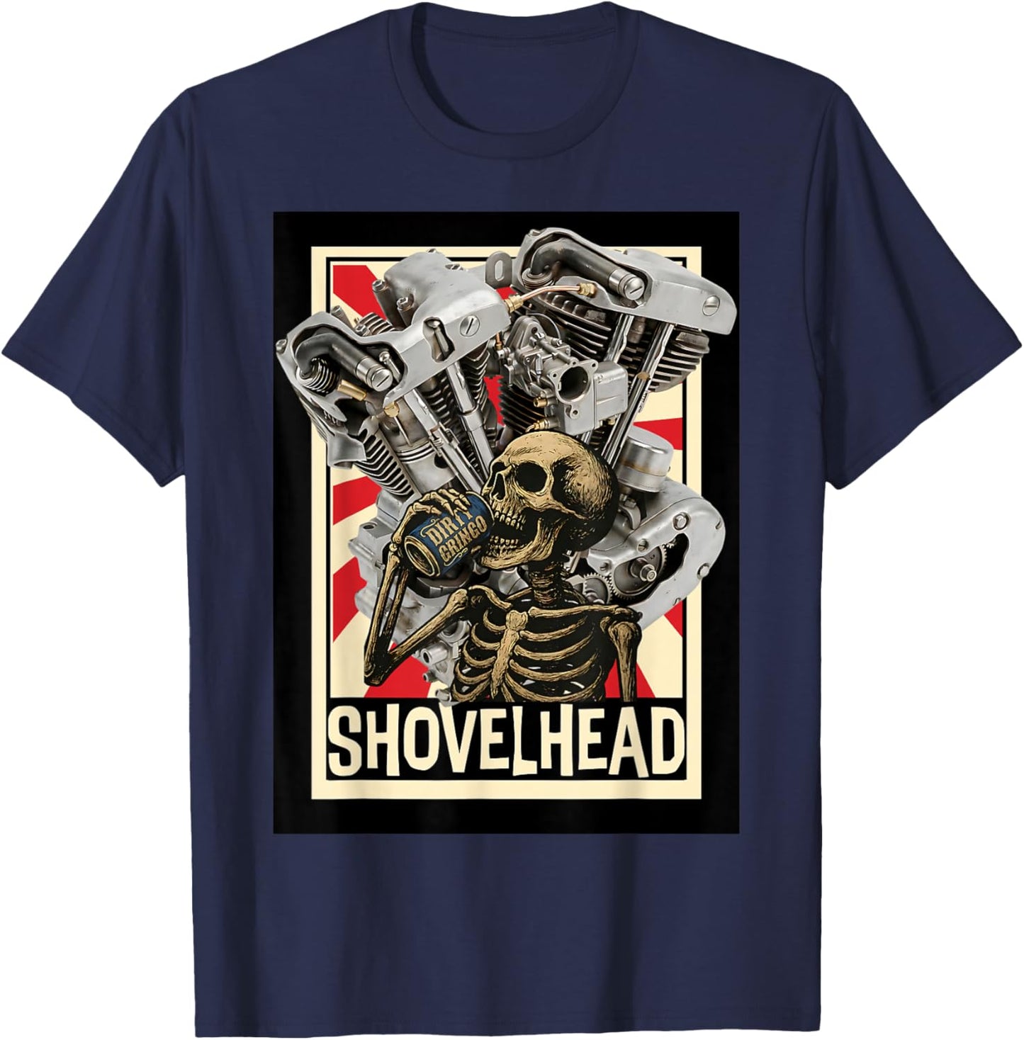 Vintage Shovelhead Motorcycle Engine Skeleton Biker Chopper T-Shirt - T-Shirt | Navy