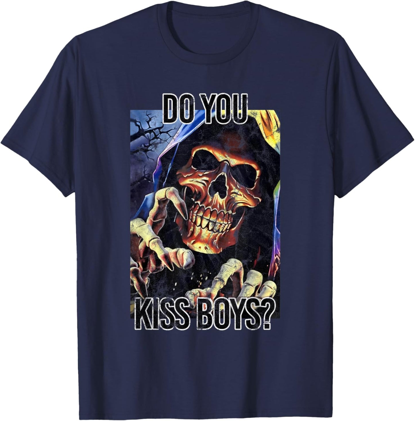 Do You Kiss Boys Skeleton Funny Saying Skull T-Shirt - T-Shirt | Navy