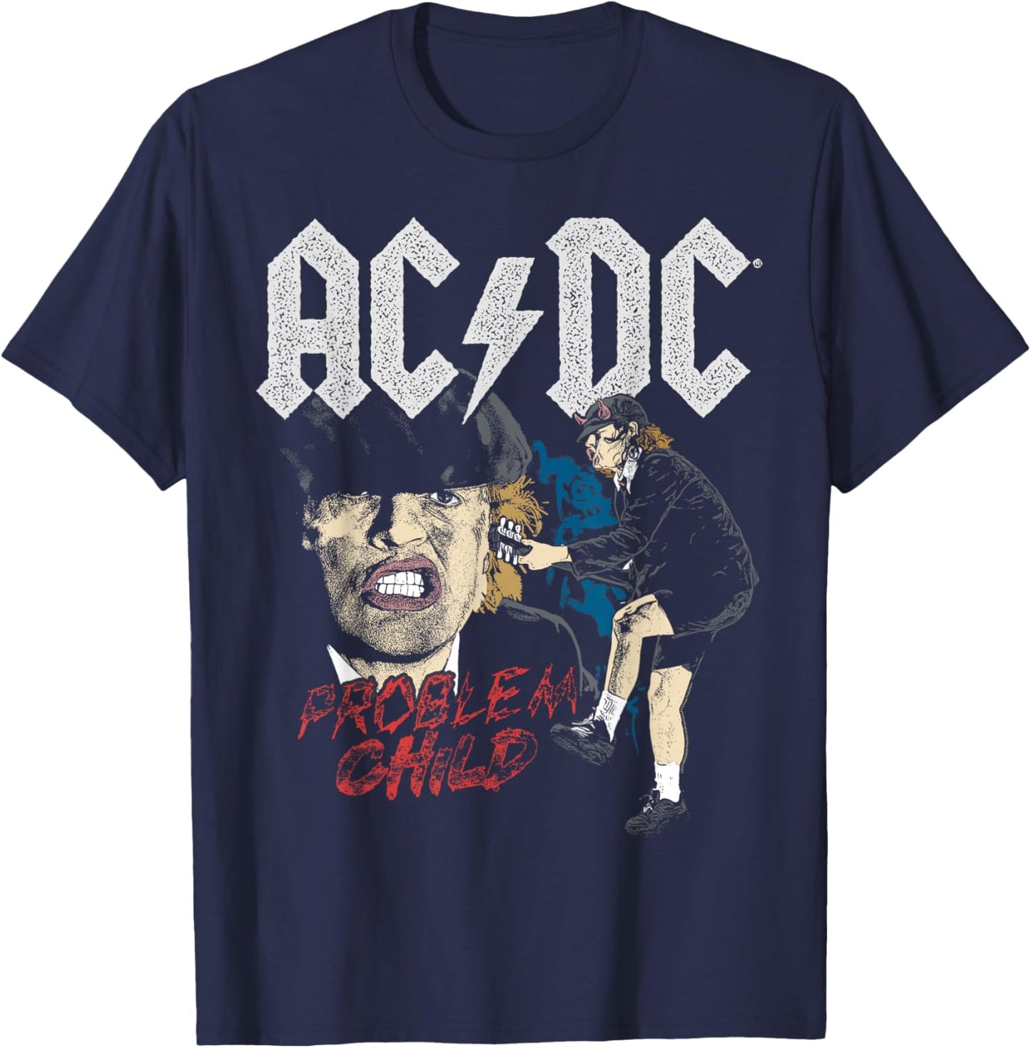 Official AC/DC Problem Child Distressed Artwork ACDC Rock T-Shirt - T-Shirt | Navy