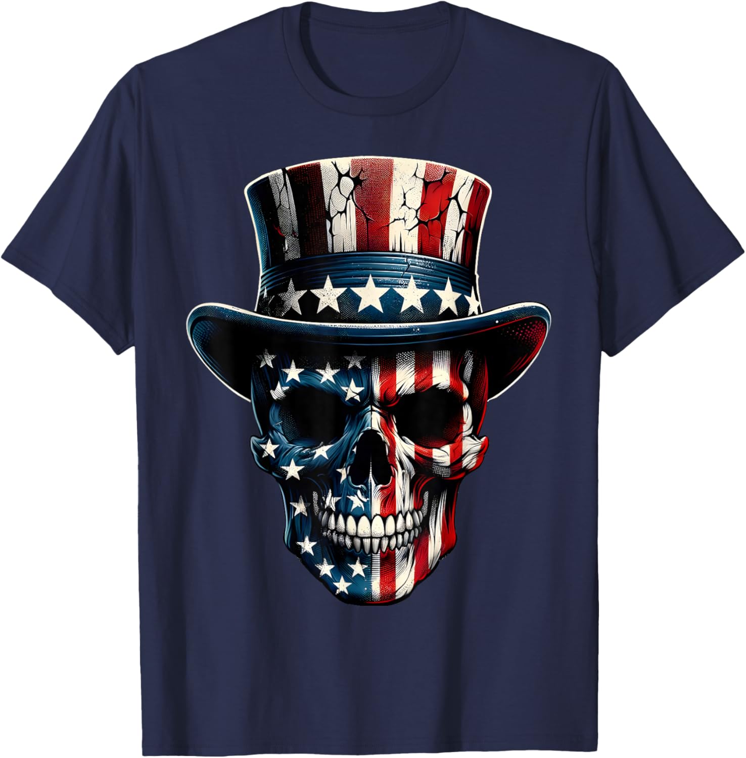 4th of July Shirt American Flag Skull Skeleton Men T-Shirt - T-Shirt | Navy