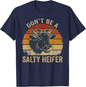 Don't Be A Salty Heifer Retro Sunset Vintage Farm Cow T-Shirt - T-Shirt | Navy