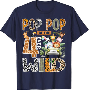 Pop Pop of The Four Ever Wild Safari 4th Birthday Boy T-Shirt - T-Shirt | Navy