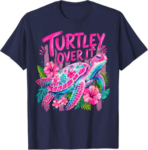 Stripped Turtley Over It Cute Turtle Flower Funny Men Women T-Shirt - T-Shirt | Navy