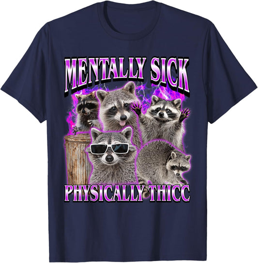 Physically Thicc Funny Raccoon Meme Bootleg 90s T-Shirt - T-Shirt | Navy