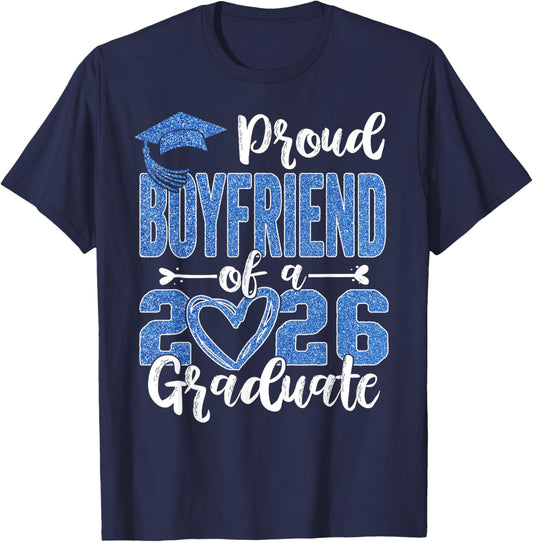 Proud Boyfriend of A Class of 2026 Graduate Senior T-Shirt - T-Shirt | Navy