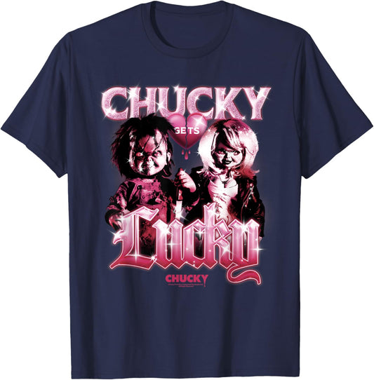Chucky and Tiffany Gothic Love Chucky Gets Lucky T-Shirt - T-Shirt | Navy