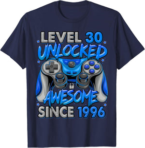 Level 30 Unlocked Awesome Since 1996 30th Birthday Gaming T-Shirt - T-Shirt | Navy
