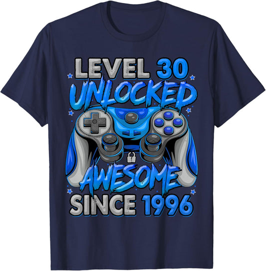 Level 30 Unlocked Awesome Since 1996 30th Birthday Gaming T-Shirt - T-Shirt | Navy
