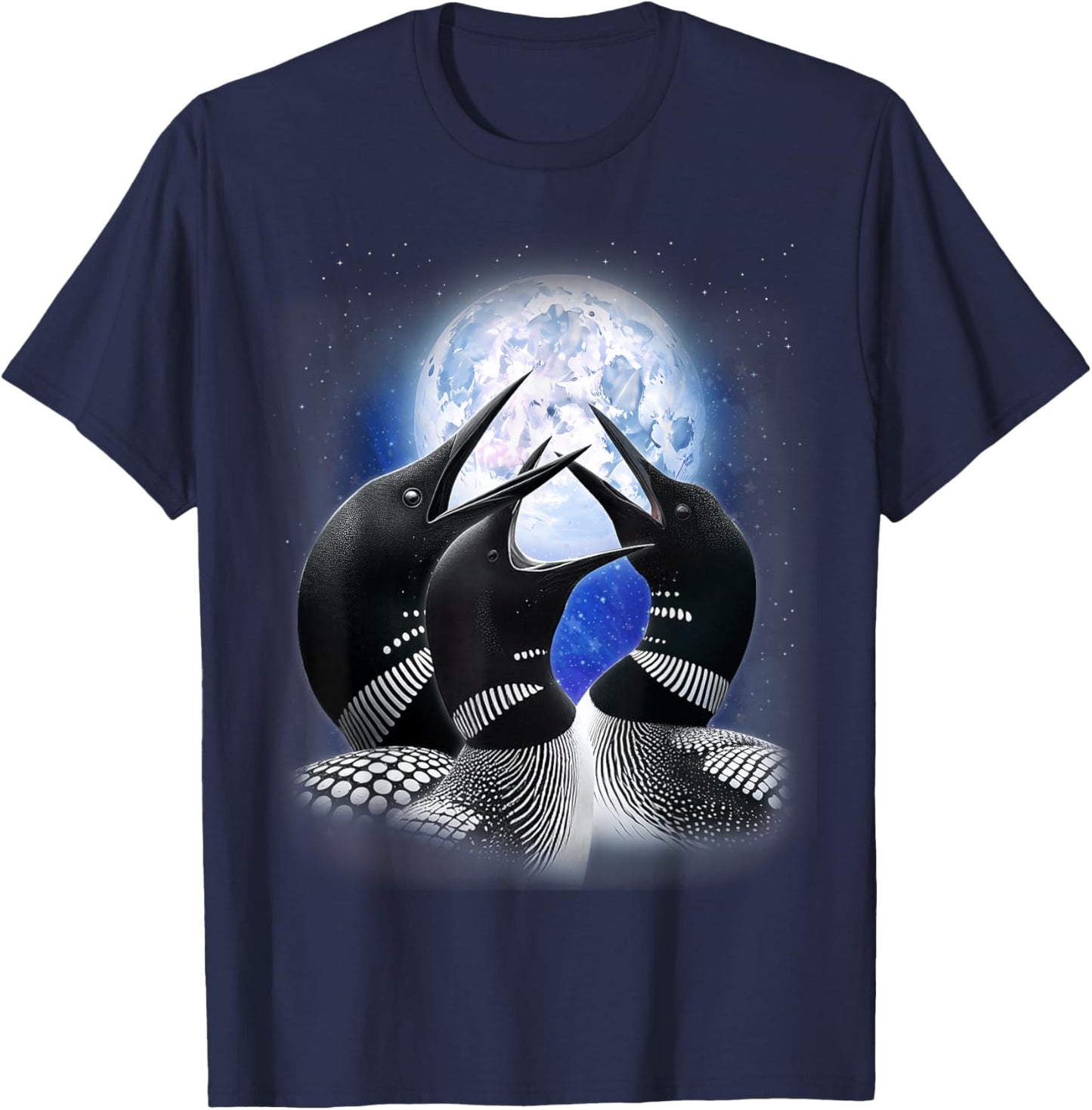 3 Common Loon Howling At The Moon Funny Birdwatcher Birder T-Shirt - T-Shirt | Navy