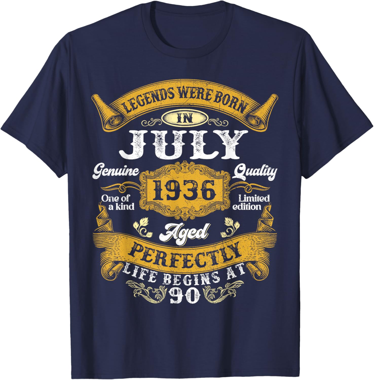 Legends were Born in July 1936 Retro 90th Birthday Men Dad T-Shirt - T-Shirt | Navy