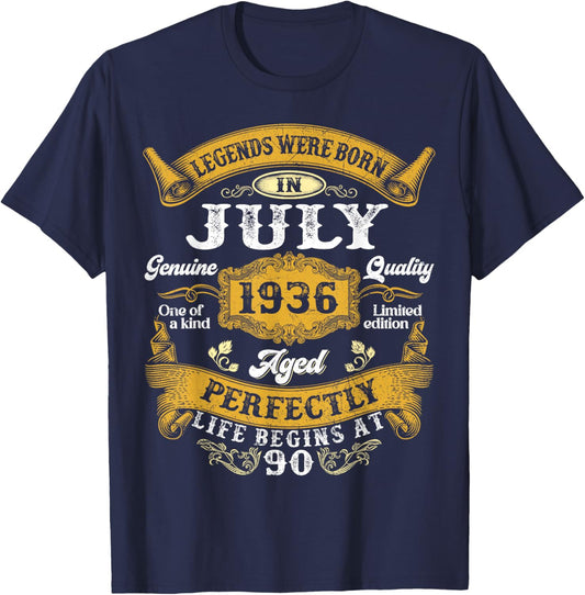 Legends were Born in July 1936 Retro 90th Birthday Men Dad T-Shirt - T-Shirt | Navy