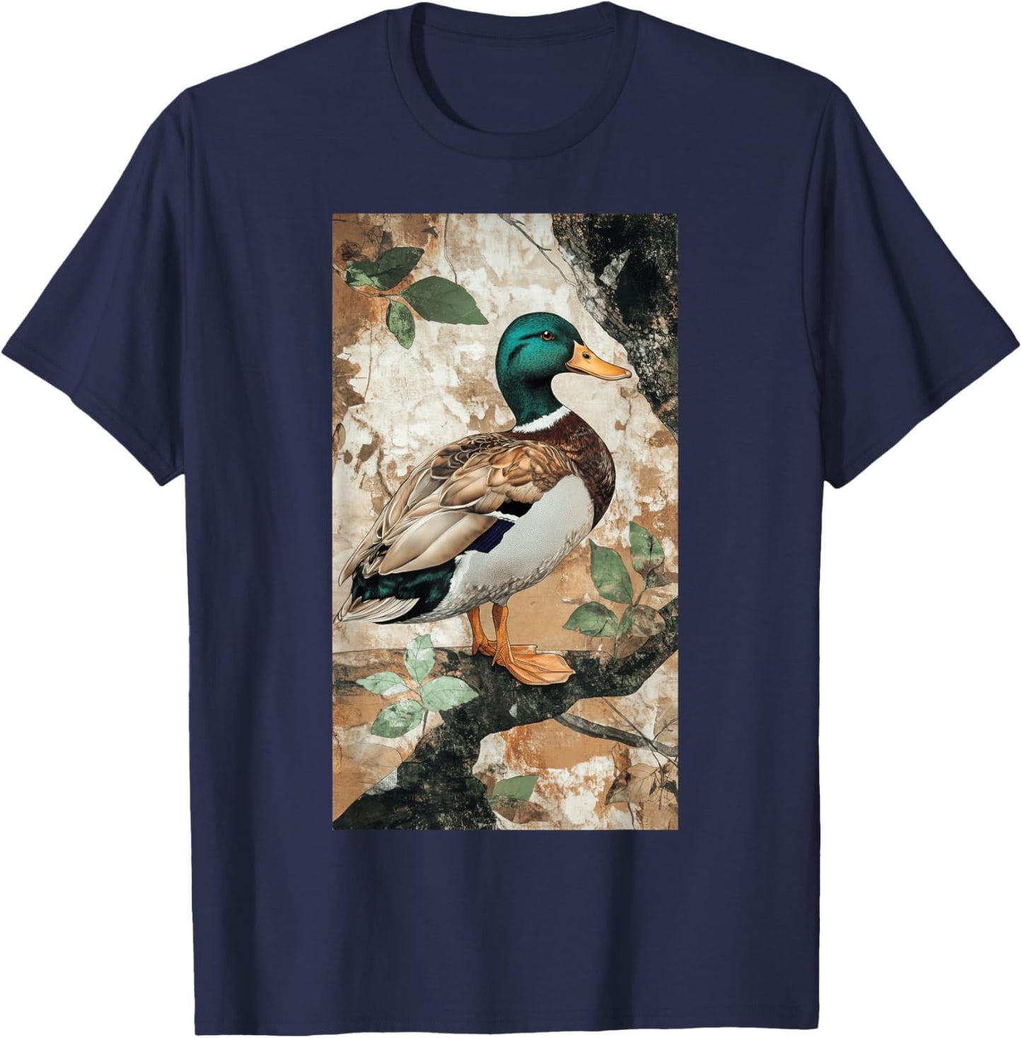Camouflage Muted Browns Duck art Wildlife Bird T-Shirt - T-Shirt | Navy