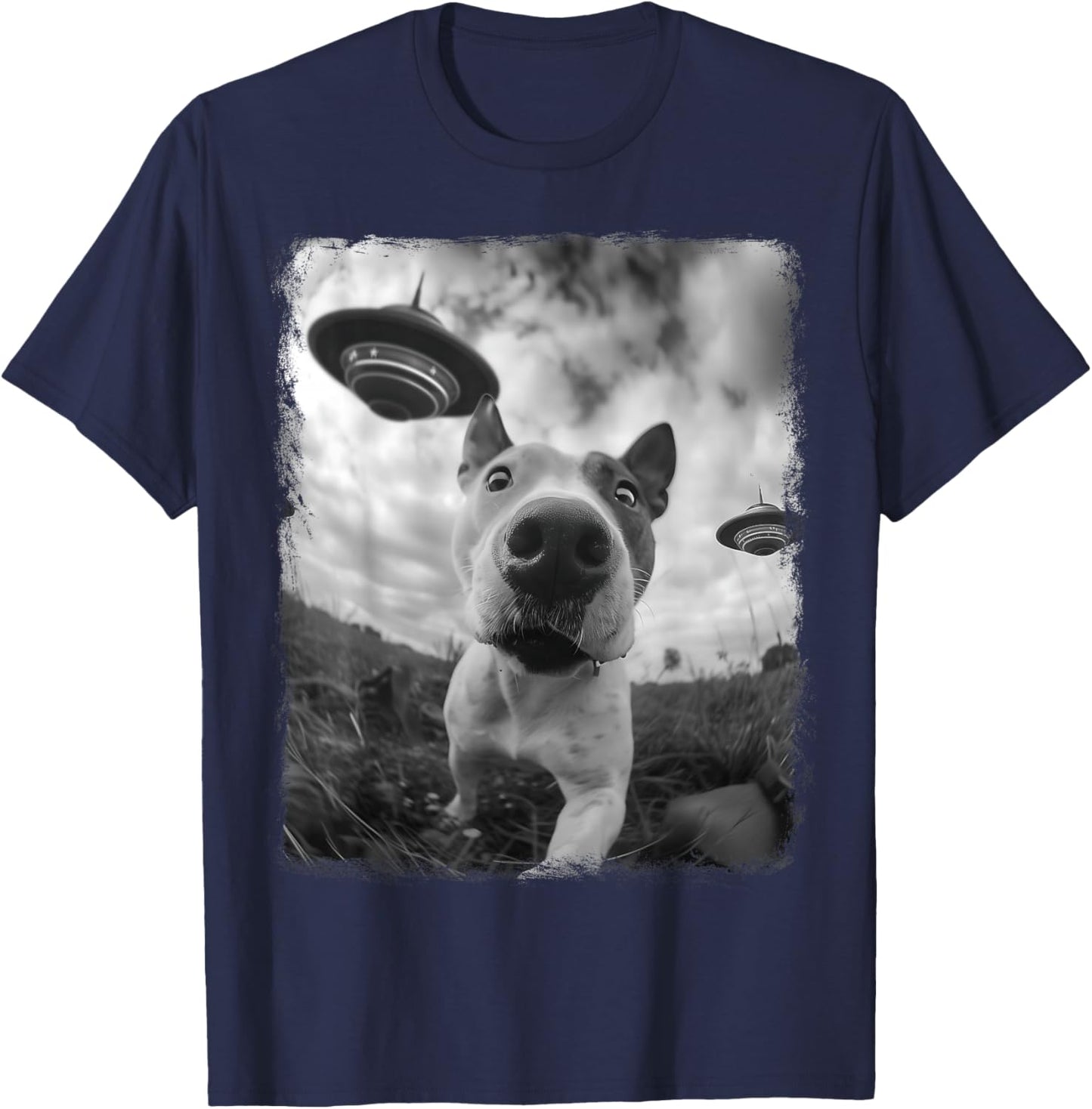 American Bull Terrier Dog UFO Alien Extraterrestrial Selfie T-Shirt - T-Shirt | Navy
