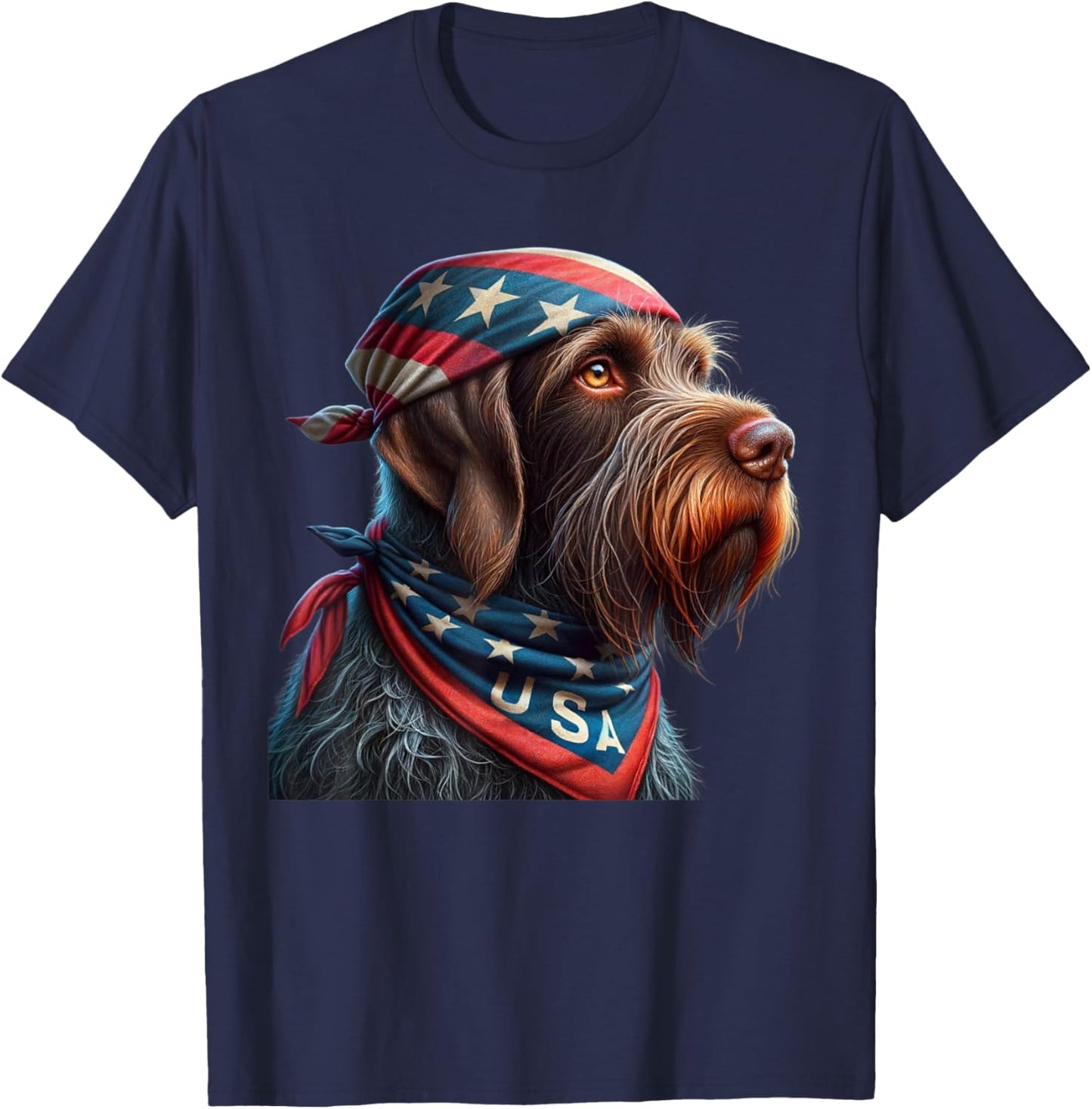 wirehaired pointing griffon dog american flag 4th of july Women Kids Men T-Shirt - T-Shirt | Navy