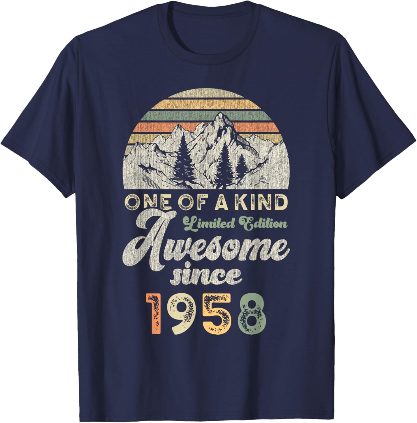 Awesome Since 1958 Birthday 67 Years Mountains T-Shirt - T-Shirt | Navy