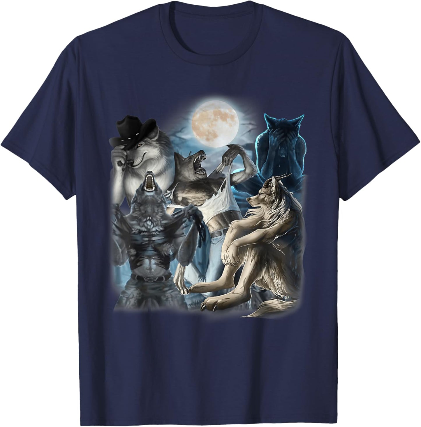 Edgy Wolf Wolves Howling Funny Oddly Specific Dank Meme T-Shirt - T-Shirt | Navy