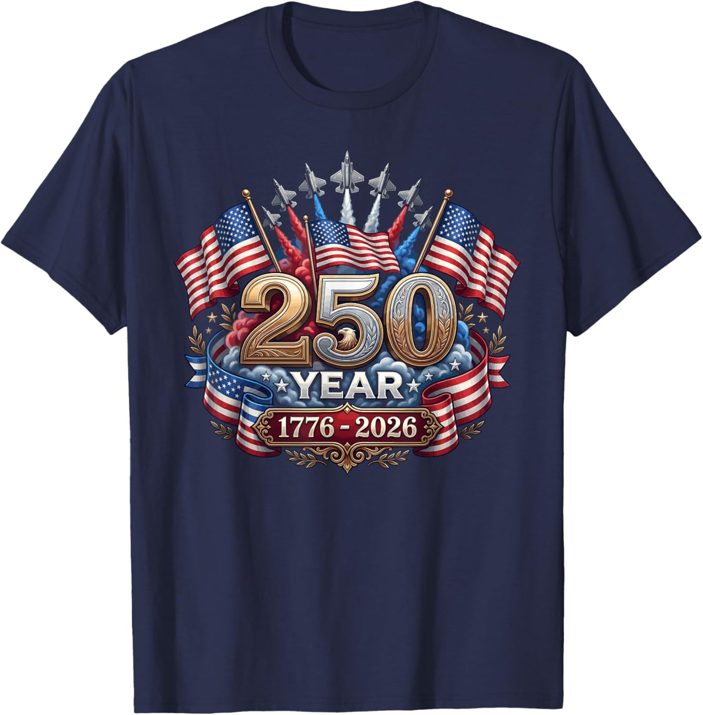 250 Years American 250th Anniversary Patriotic USA 4th July T-Shirt - T-Shirt | Navy