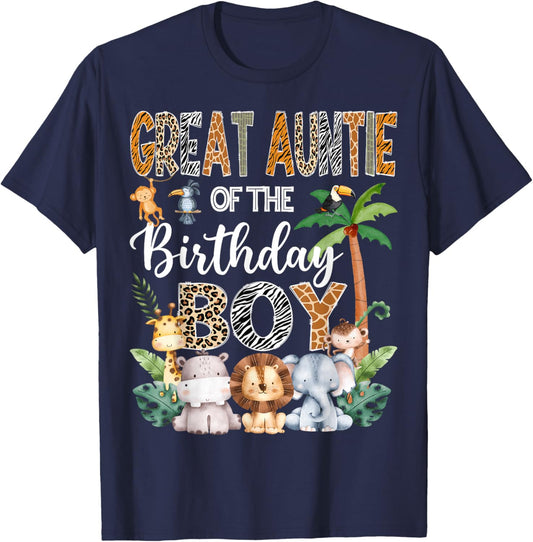 Great Auntie Of The Birthday Boy Safari Jungle Bday Party T-Shirt - T-Shirt | Navy