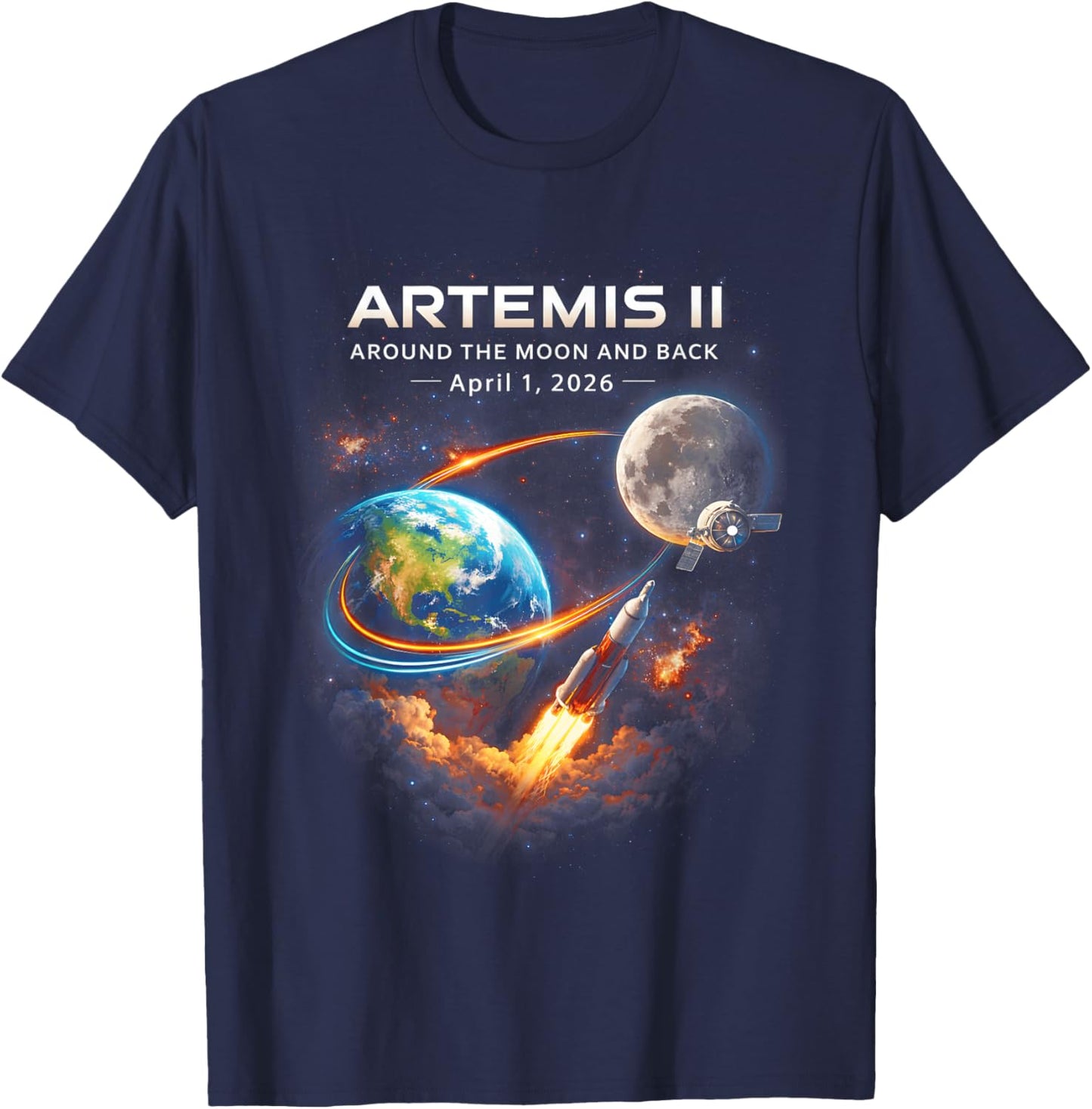Artemis II Rocket Space Launch Back to The Moon Mission 2026 T-Shirt - T-Shirt | Navy