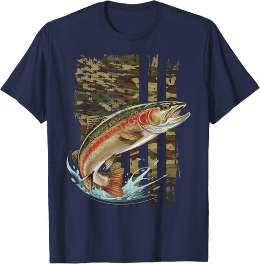 Vintage Speckled Brook trout American flag Fishing artwork T-Shirt - T-Shirt | Navy