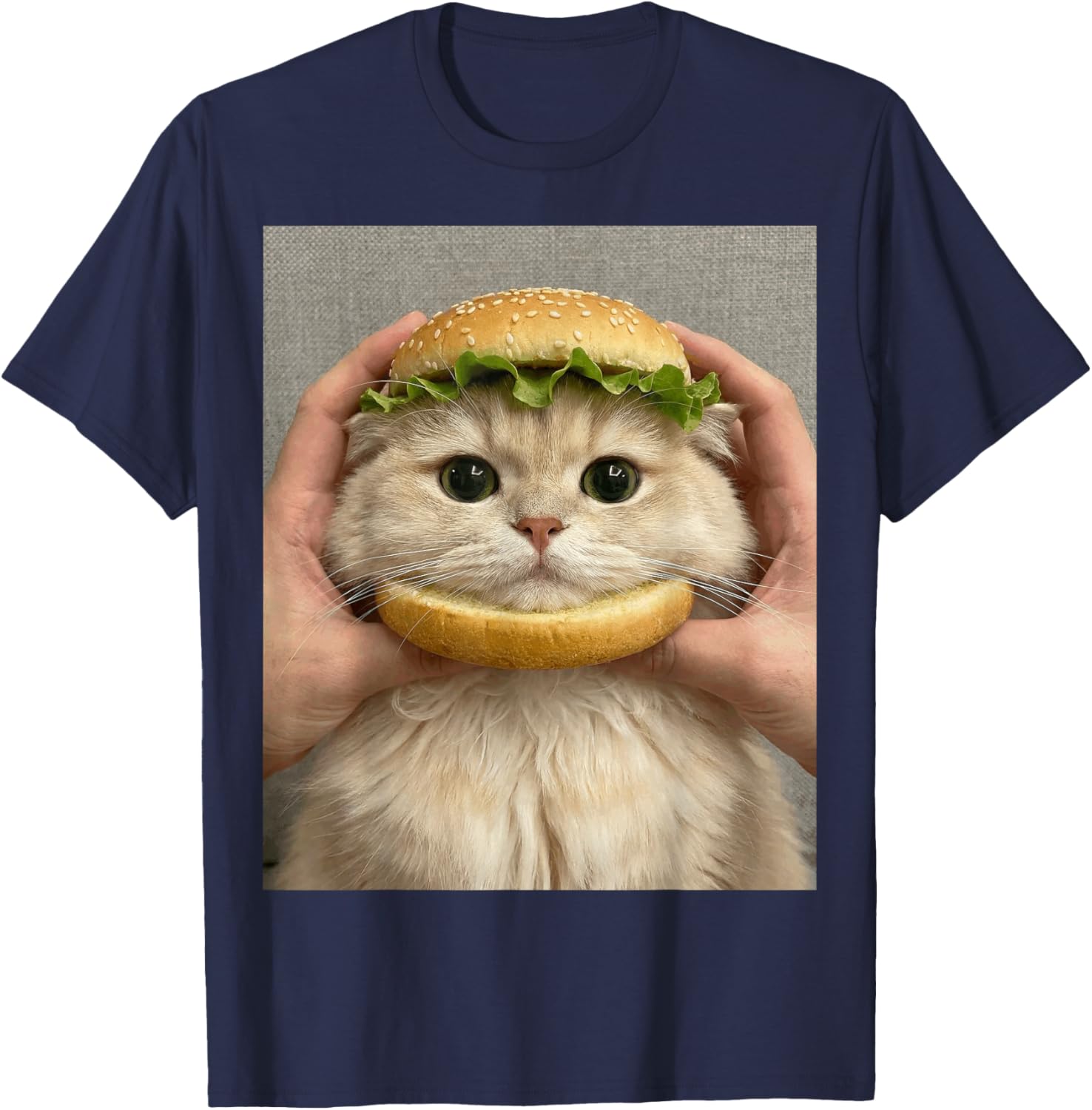 Cat Hamburger Bun Cute Funny Food Meme Fluffy Adorable T-Shirt - T-Shirt | Navy