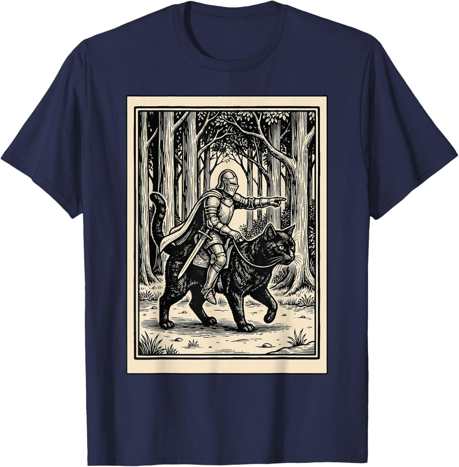 Knight Riding Cat T-Shirt - T-Shirt | Navy