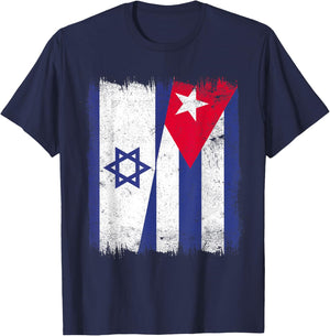 Israel Cuba Half Flag Israeli Cuban Heritage T-Shirt - T-Shirt | Navy