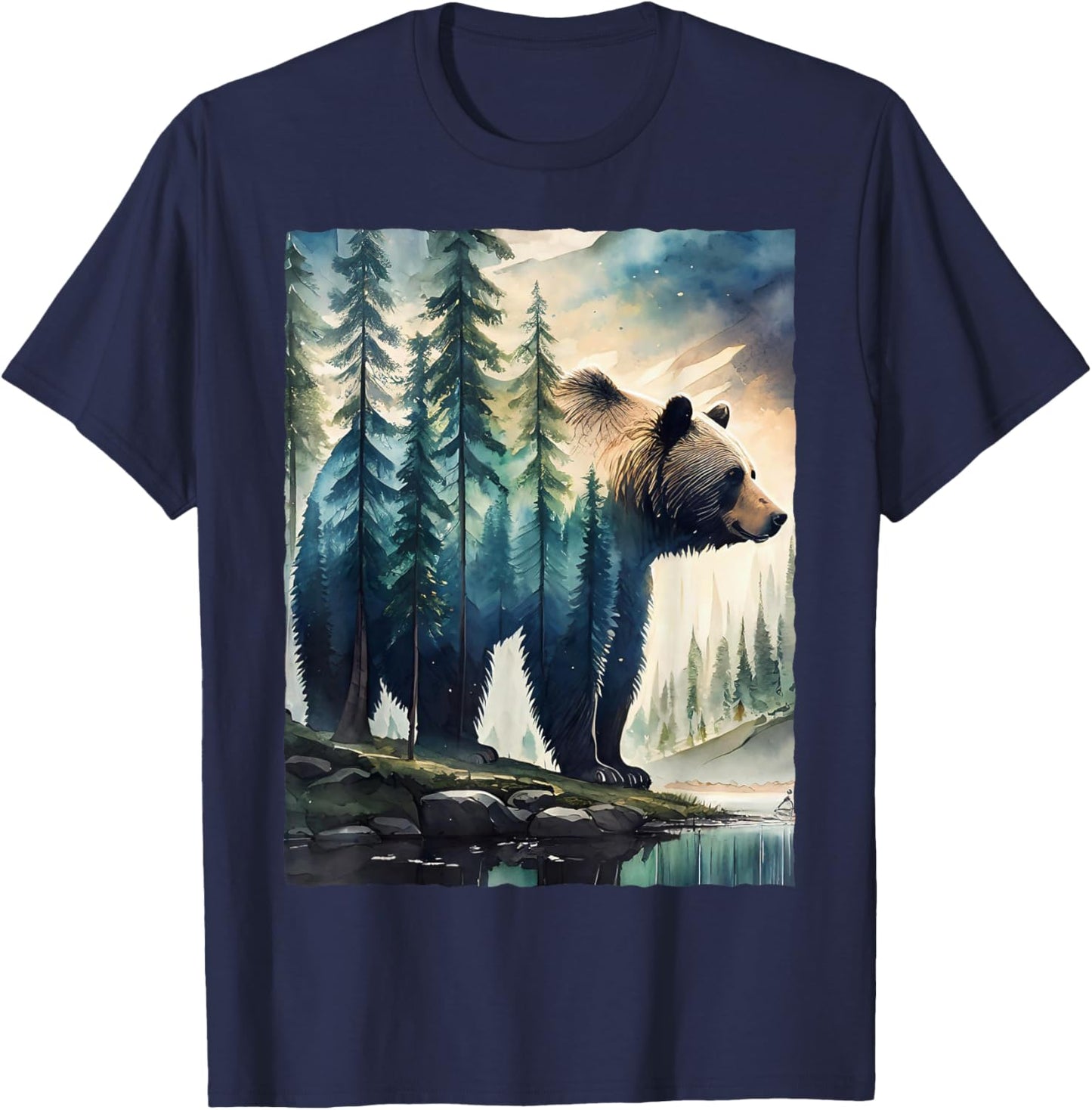 Bear and Forest Nature T-Shirt - T-Shirt | Navy