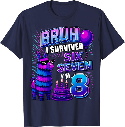 8th Birthday Boy 8 Year Old Gamer Funny Llama Pinata 6 7 T-Shirt - T-Shirt | Navy