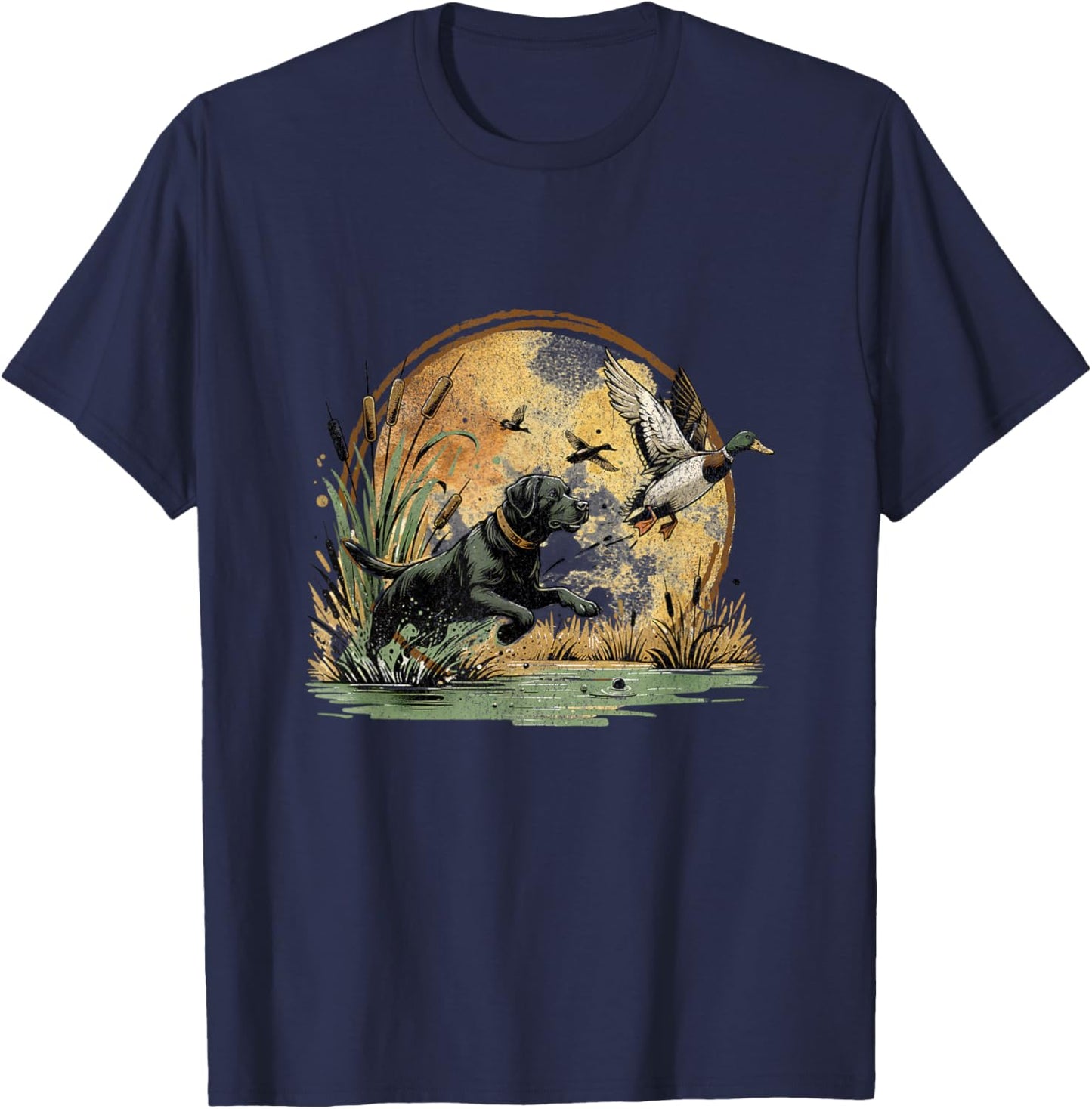 Black Lab Labrador Hunting Ducks Waterfowl T-Shirt - T-Shirt | Navy
