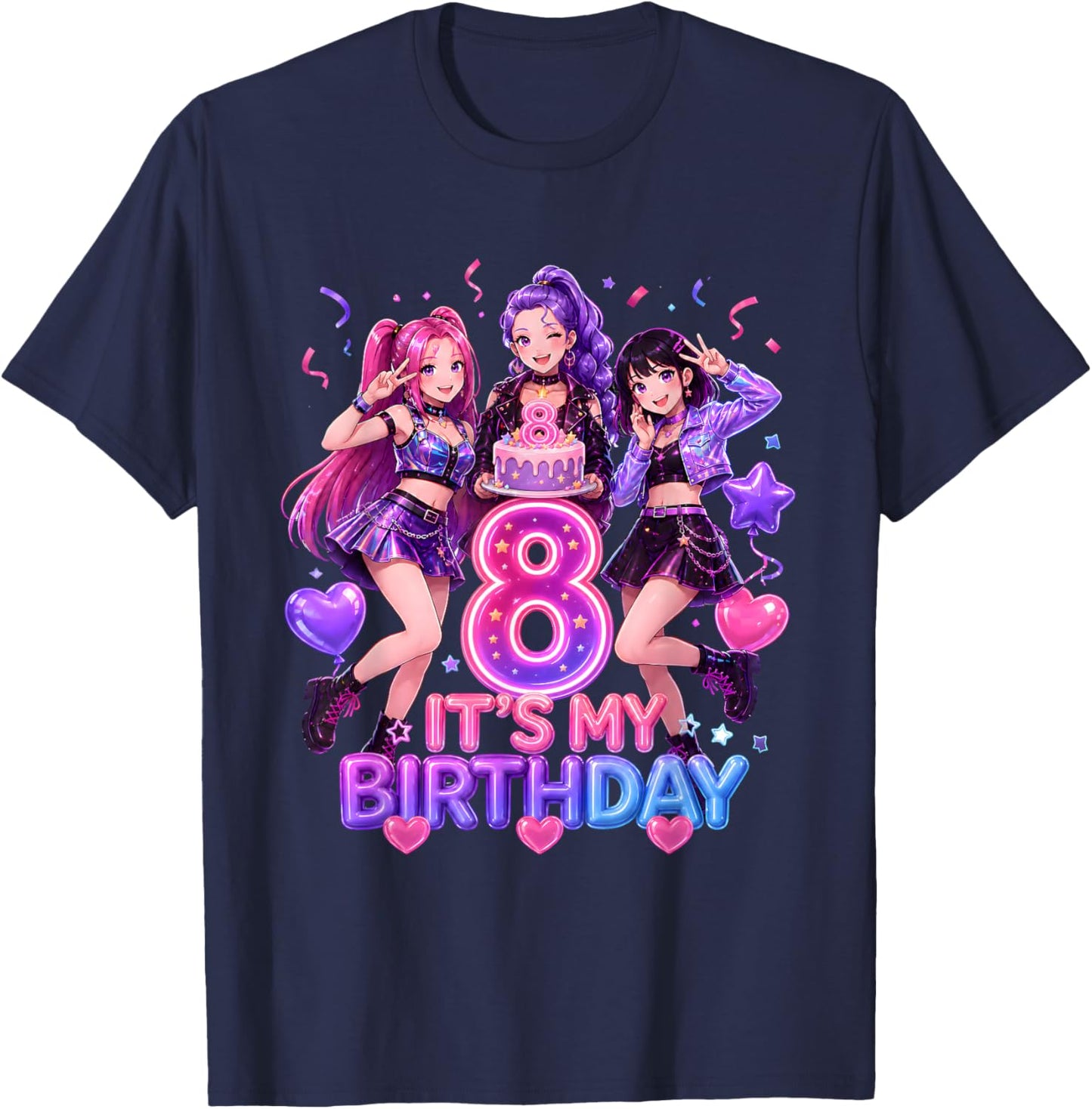 Kids It's My 8th K Pop Birthday Girl 8 Year Old K-Pop Bday T-Shirt - T-Shirt | Navy