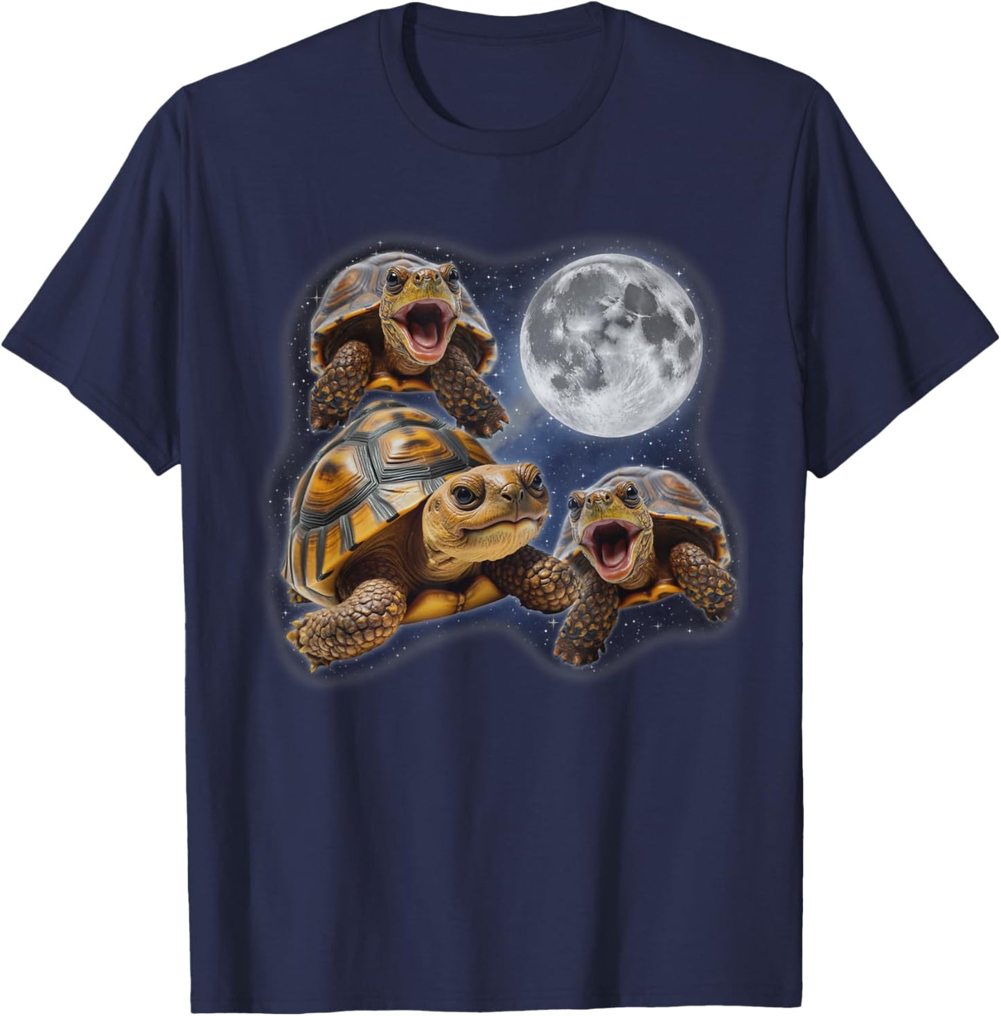 Three Tortoise Moon 3 Howling At Moon Funny Weird Cursed T-Shirt - T-Shirt | Navy