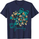 Floral Football Game Day Girly Team Spirit Black Teal & Gold T-Shirt - T-Shirt | Navy