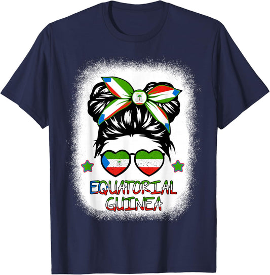 Girls Equatorial Guinea Flag Guinean Women Hispanic Heritage T-Shirt - T-Shirt | Navy