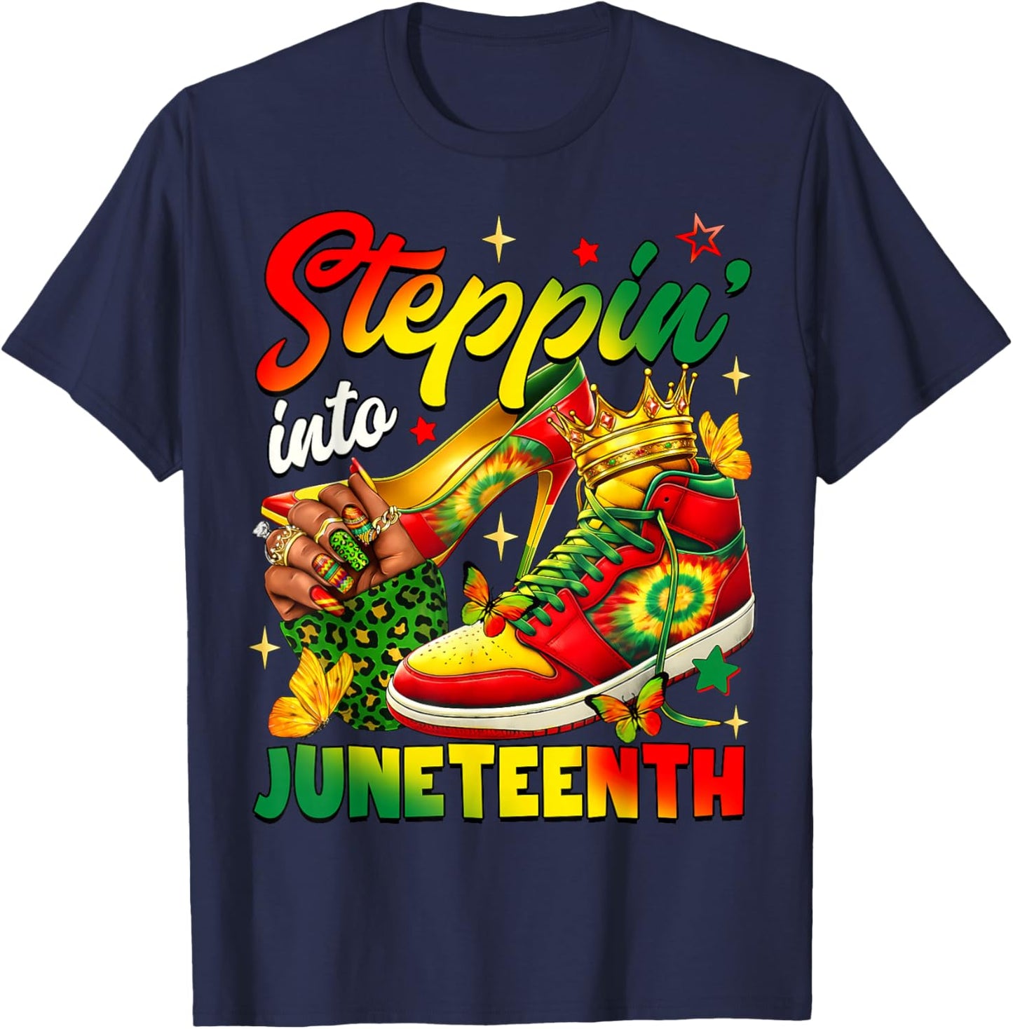Steppin Into Juneteenth African Black Sneakers Women Girls T-Shirt - T-Shirt | Navy