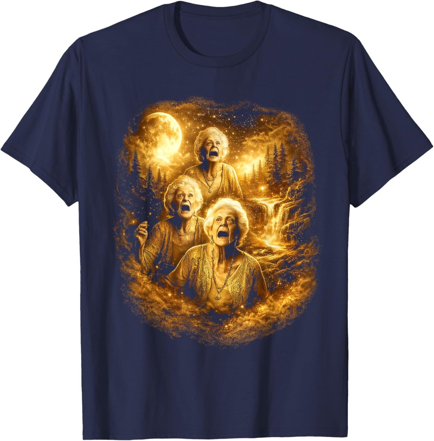 Three Granny Howling to The Moon Meme 90s Meme T-Shirt - T-Shirt | Navy