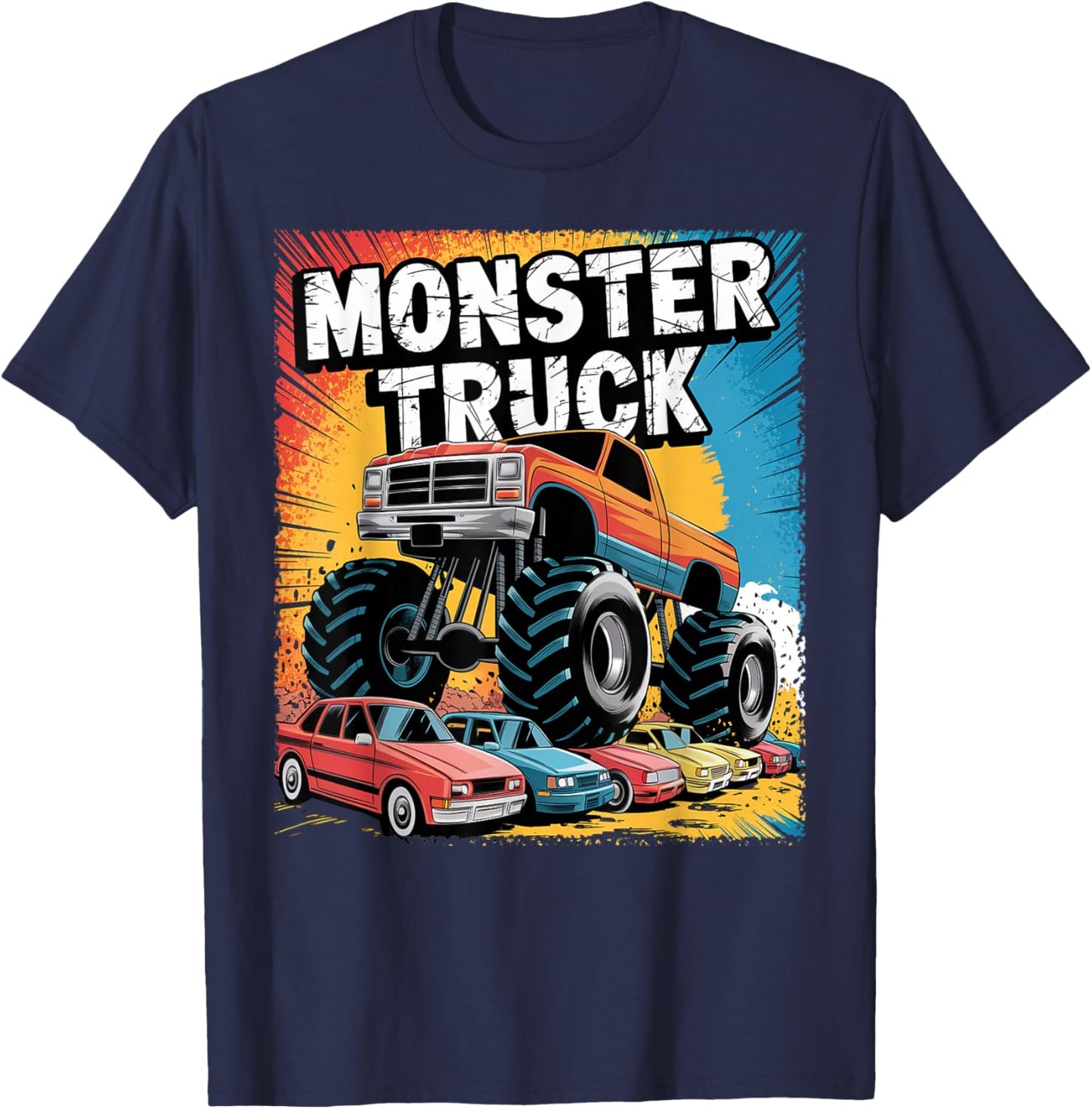 Monster Truck Crushing Cars Apparel for Monster Truck Lovers T-Shirt - T-Shirt | Navy