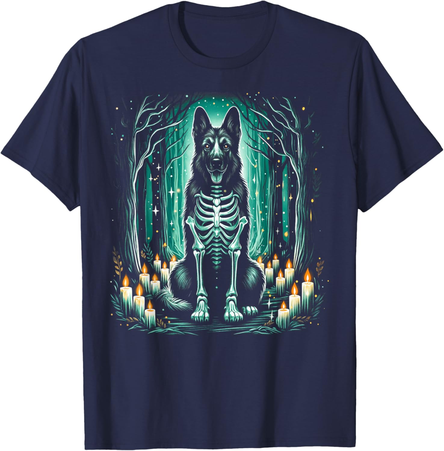 Cool German Shepherd Skeleton Halloween Dog Mom Dad T-Shirt - T-Shirt | Navy