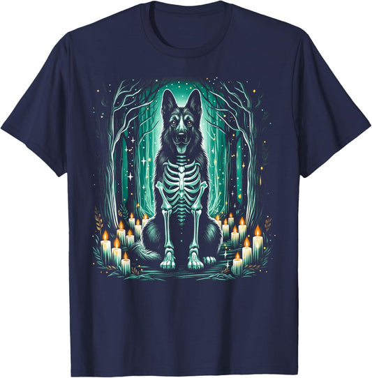 Cool German Shepherd Skeleton Halloween Dog Mom Dad T-Shirt - T-Shirt | Navy