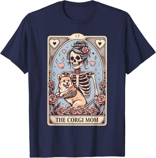 Corgi Dog Valentine's Day Skeleton Tarot Card Corgi Owner T-Shirt - T-Shirt | Navy