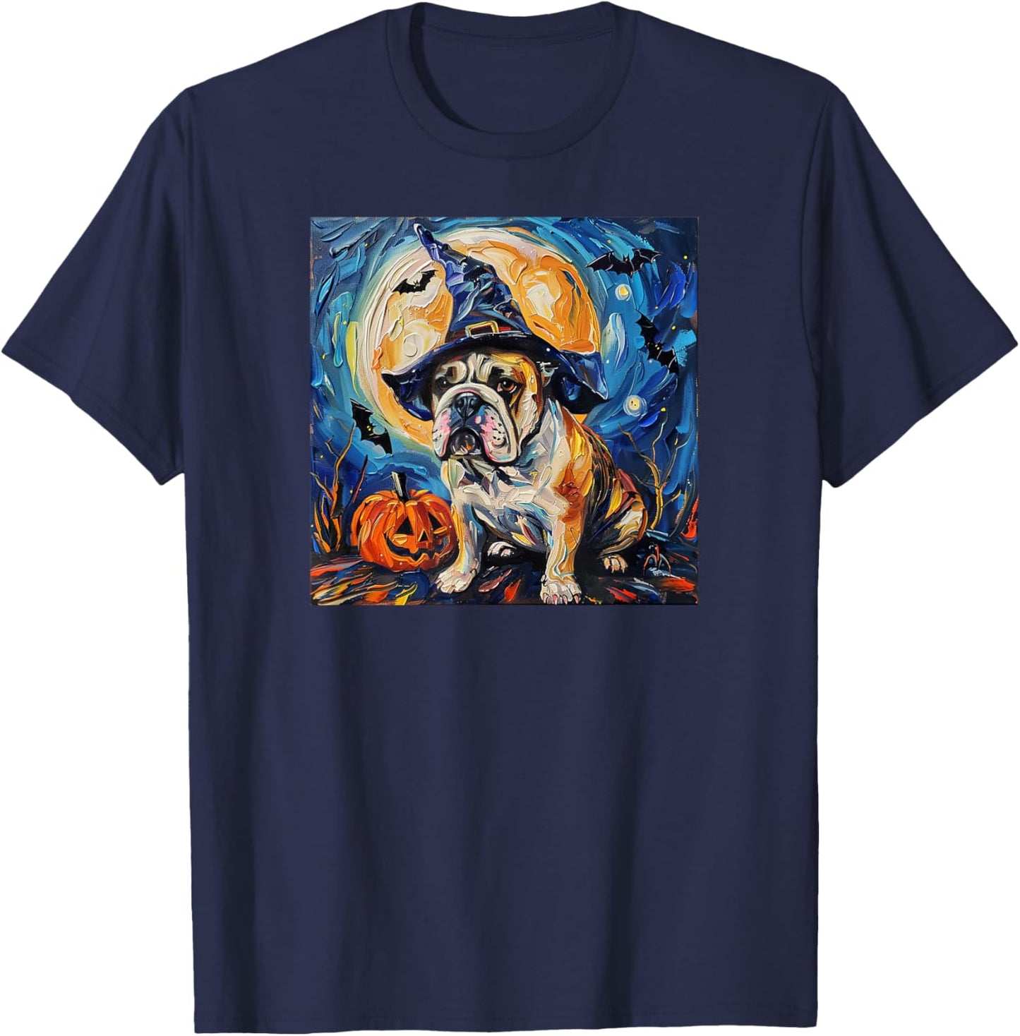 Cute Bulldog Witch | Funny Dog Halloween T-Shirt - T-Shirt | Navy