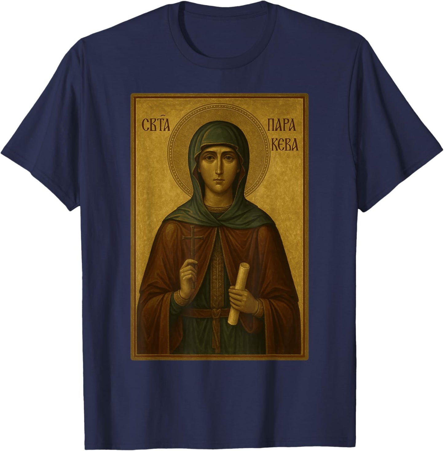 Holy Orthodox Icon of Saint Paraskeva of the Balkans T-Shirt - T-Shirt | Navy